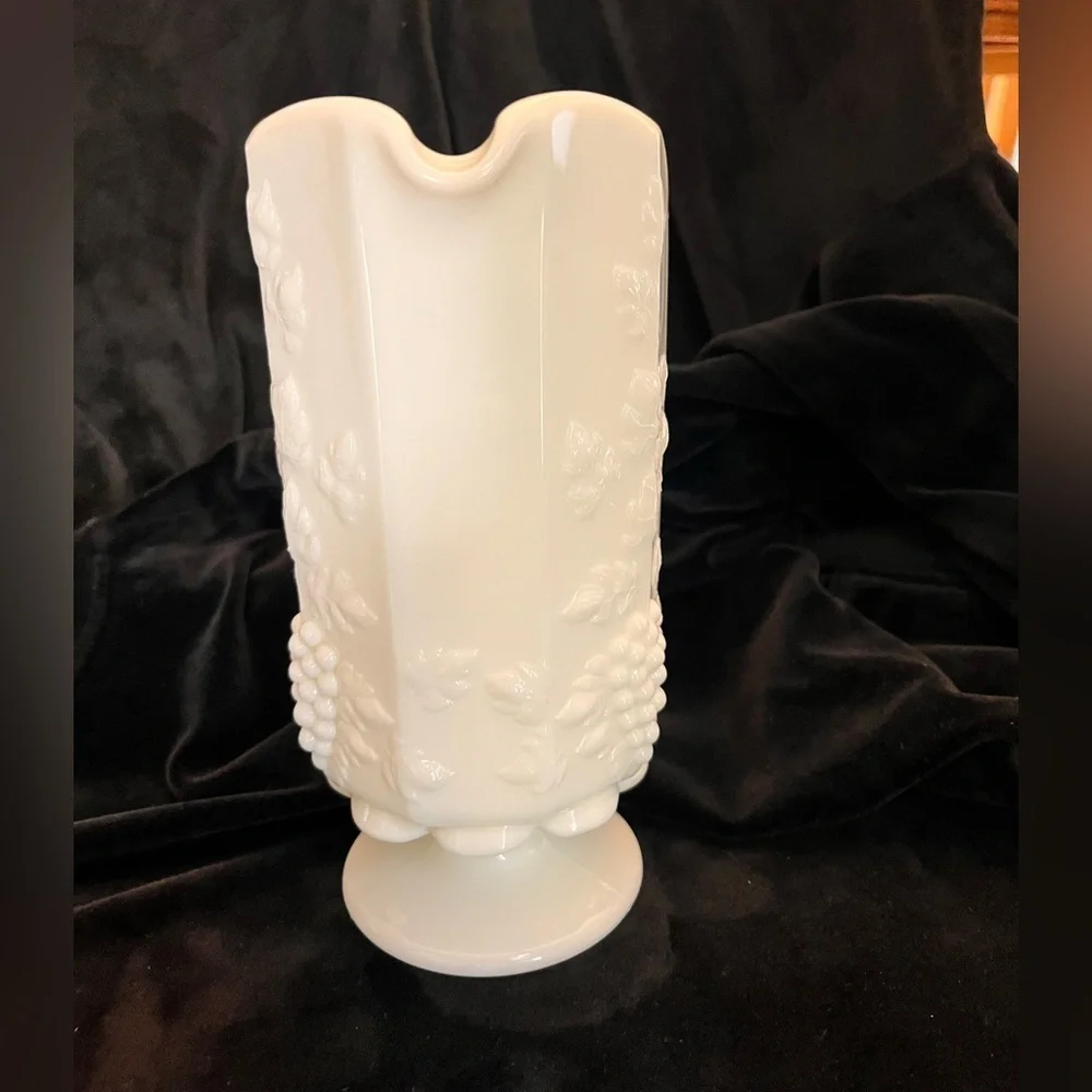 Westmoreland Milk Glass Paneled Grape Footed Pitcher Vintage MCM Water Vase